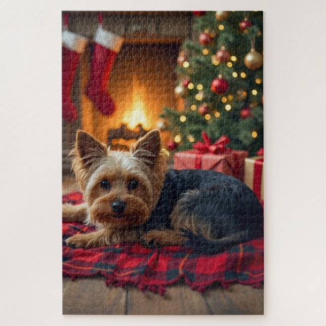 Quebra-cabeça Yorkshire Terrier Cozy Christmas Evening Painting (Vertical)