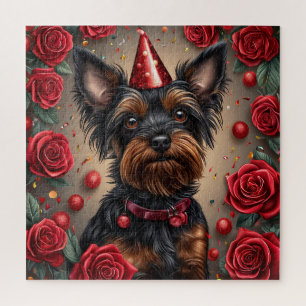 Quebra-cabeça Yorkshire Terrier de Aniversário Usando Chapéu de