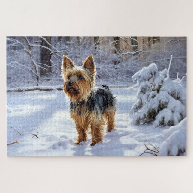 Quebra-cabeça Yorkshire Terrier Deixe Nevar Natal (Horizontal)