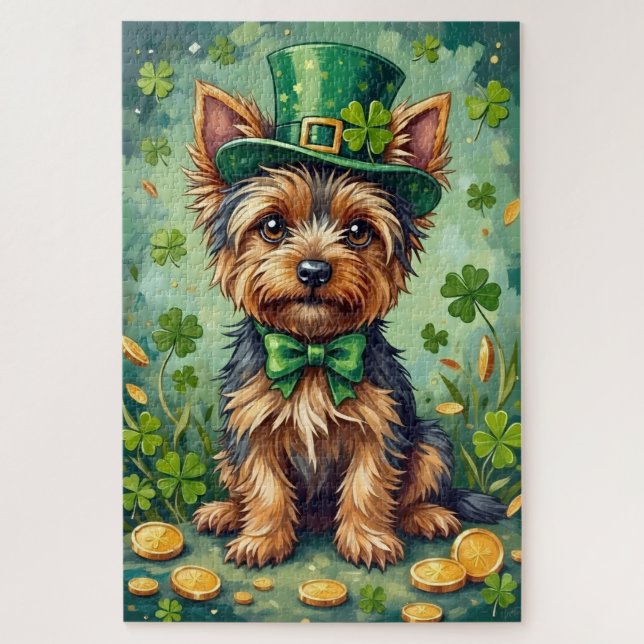 Quebra-cabeça Yorkshire Terrier Dia de São Patrício Cachorro Sor (Vertical)
