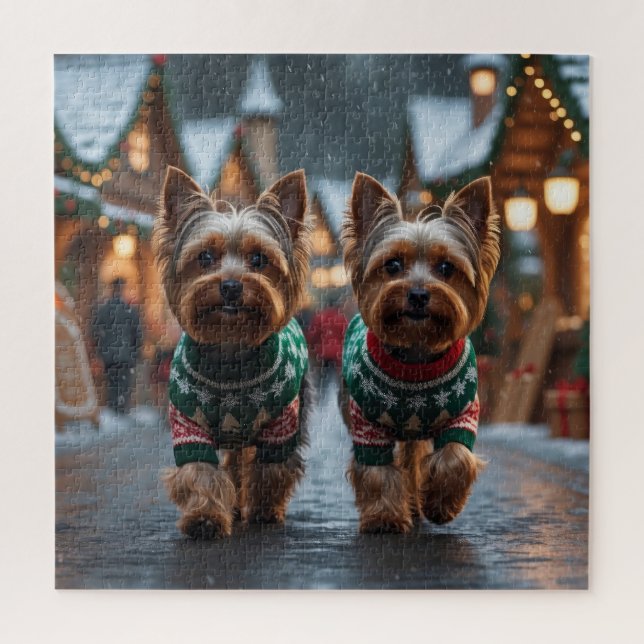 Quebra-cabeça Yorkshire Terrier Dogs Christmas Snow Holiday  (Vertical)