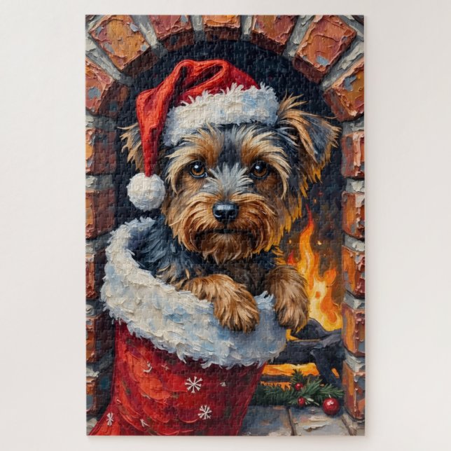Quebra-cabeça Yorkshire Terrier Peeking from Christmas Stocking  (Vertical)