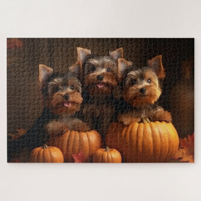 Quebra-cabeça Yorkshire Terrier Puppy Autumn Delight Pumpkin (Horizontal)