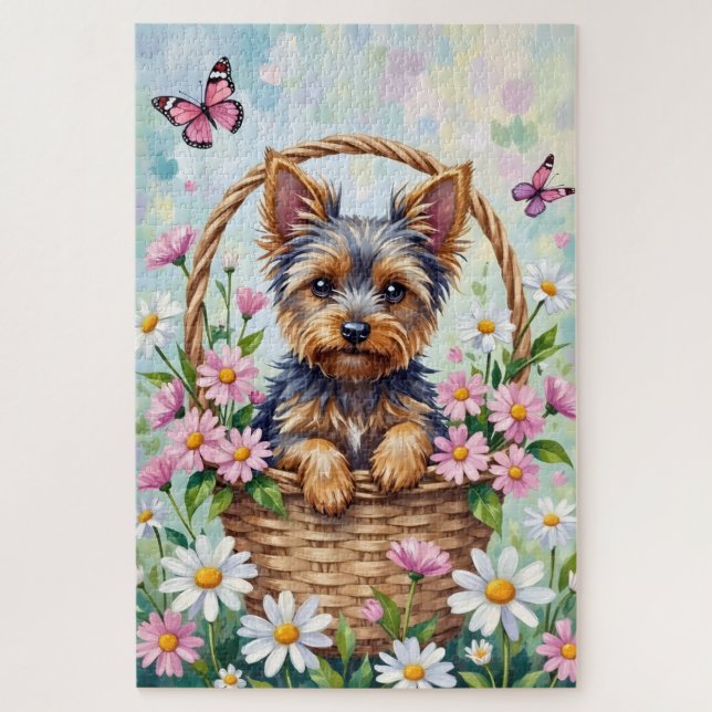 Quebra-cabeça Yorkshire Terrier Spring Flowers Cute Dog (Vertical)