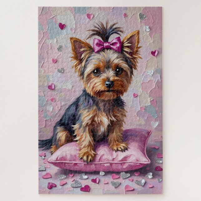 Quebra-cabeça Yorkshire Terrier Valentine's Day Glittering Heart (Vertical)