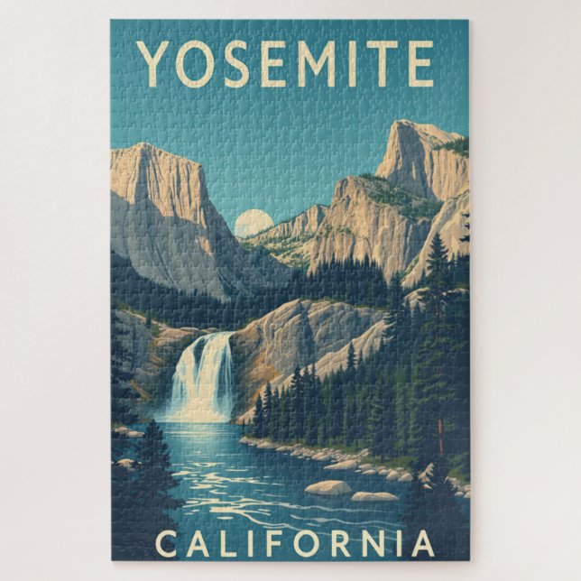 Quebra-cabeça Yosemite Waterfall California Vintage Retro (Vertical)