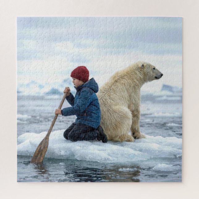 Quebra-cabeça Young Boy on Ice Rescuing a Polar Bear (Vertical)