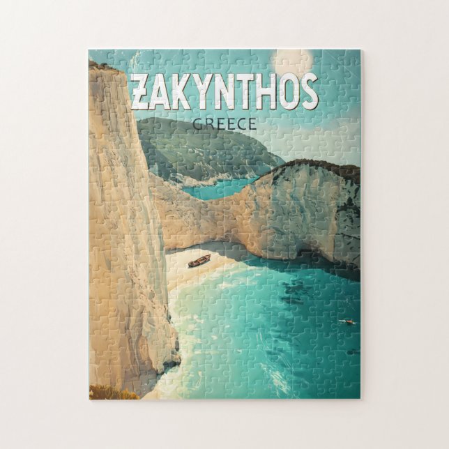Quebra-cabeça Zakynthos Greece Illustration Travel Art Vintage (Vertical)