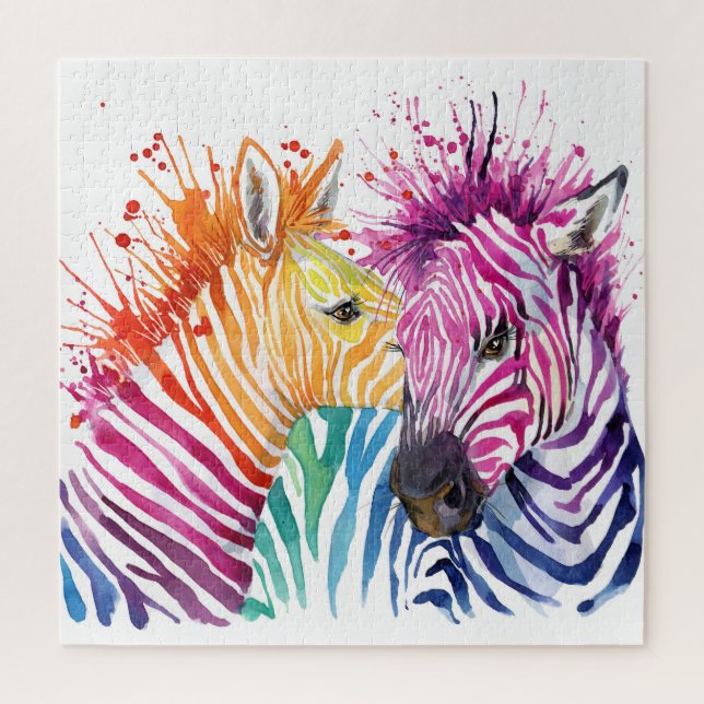 Quebra-cabeça zebra arco-íris, ilustração selvagem com cor d'águ (Vertical)