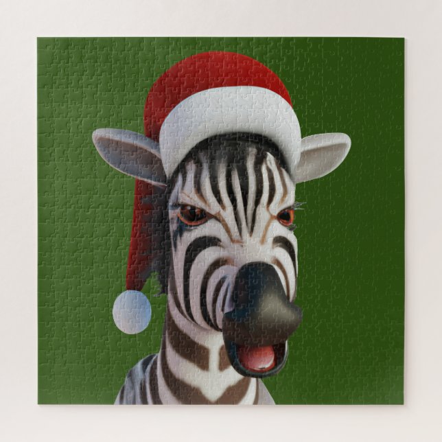 Quebra-cabeça Zebra de Natal Animal Divertido Usando Chapéu de P (Vertical)