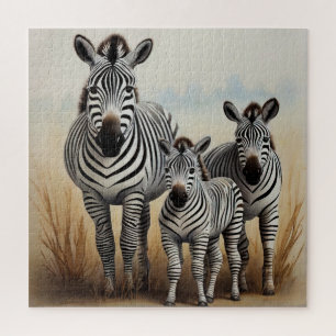Quebra-cabeça Zebra Family Cute e Endearing Willife