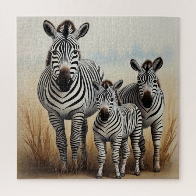 Quebra-cabeça Zebra Family Cute e Endearing Willife (Vertical)