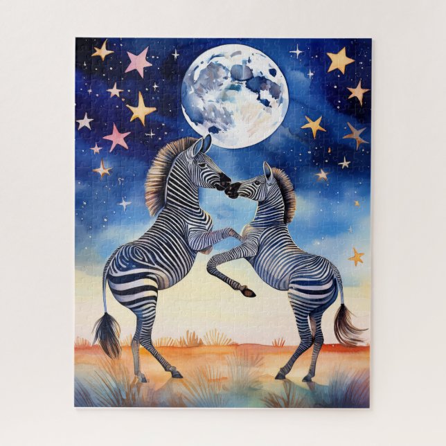 Quebra-cabeça Zebras Apaixonadas Dançam ao Luar (Vertical)