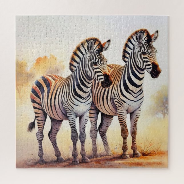 Quebra-cabeça Zebras no Safari Serene African Willife Art (Vertical)