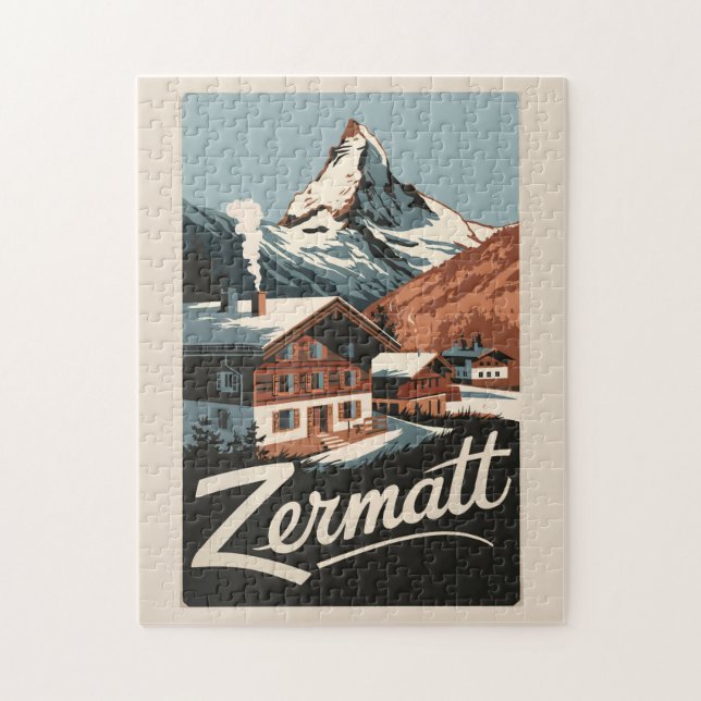 Quebra-cabeça Zermatt Suiça Art Vintage (Vertical)
