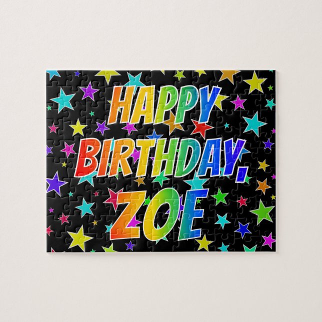 Quebra-cabeça "ZOE" Primeiro Nome, Diversão "FELIZ ANIVERSÁRIO" (Horizontal)