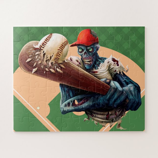 Quebra-cabeça Zombie do Halloween Jogador de Baseball Engraçado (Horizontal)