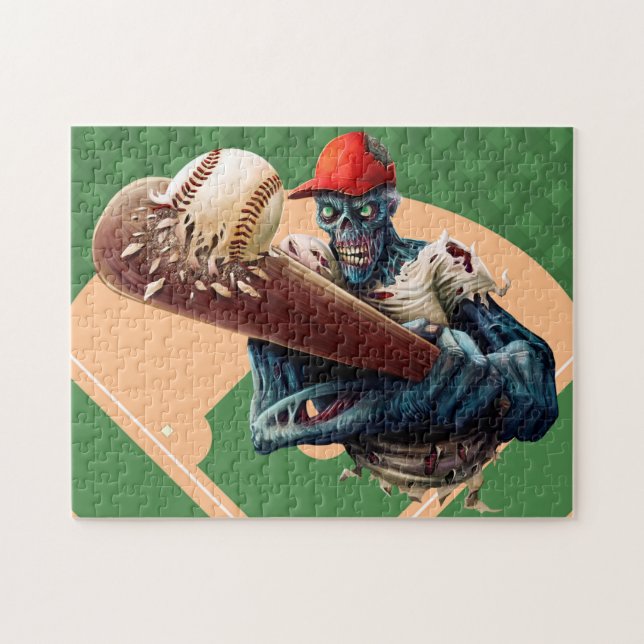 Quebra-cabeça Zombie do Halloween Jogador de Baseball Engraçado (Horizontal)