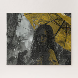 Quebra-cabeça Zombie Girl com guarda-chuva amarelo