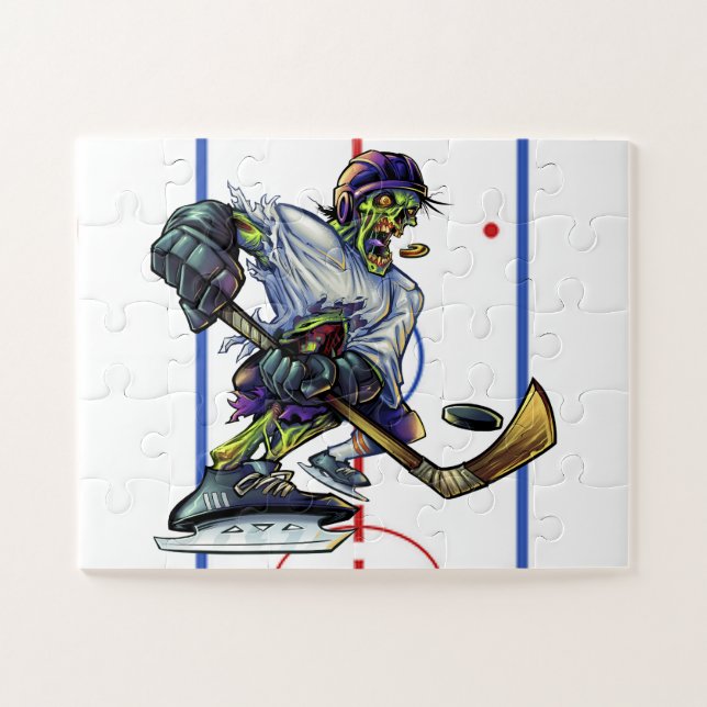 Quebra-cabeça Zombie jogador de hóquei engraçado (Horizontal)