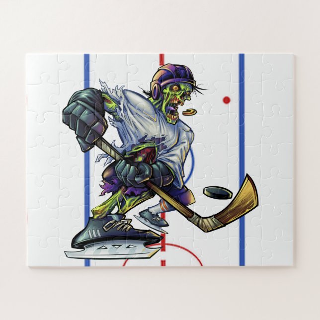 Quebra-cabeça Zombie jogador de hóquei engraçado (Horizontal)