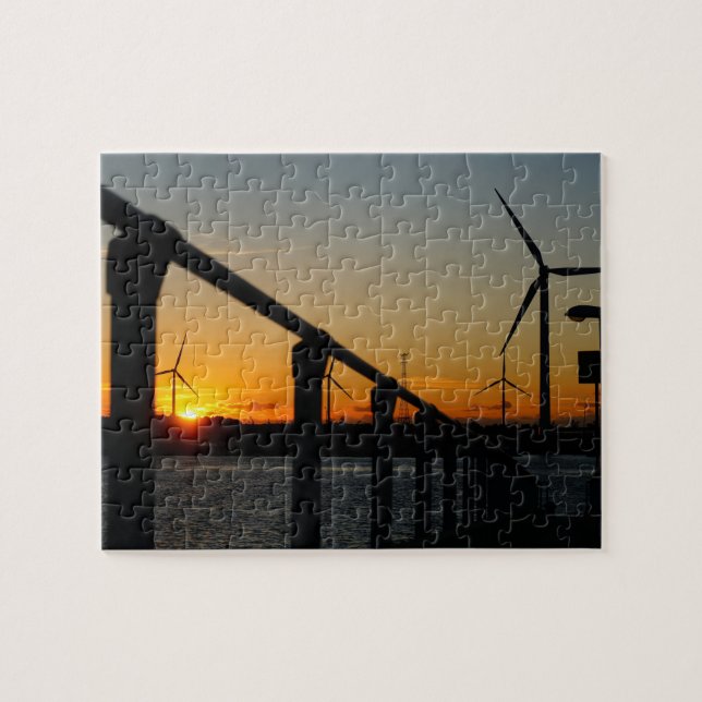 Quebra-cabeça Zonsondergang met windmolen, Rustgevend relaxt. (Horizontal)