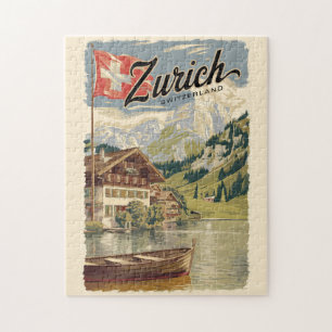 Quebra-cabeça Zurich Suiça Painterly Viagem Art Vintage