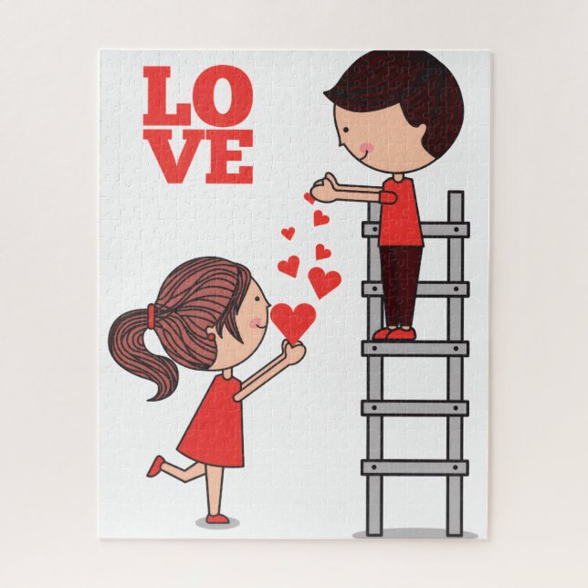 Quebra-cabeças Casal Corações Vermelhos Feliz Dia  (Vertical)