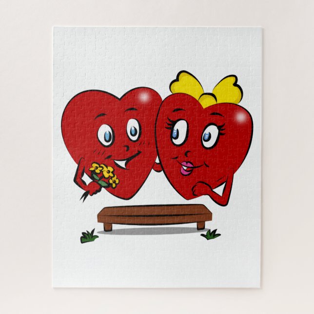 Quebra-cabeças Casal Corações Vermelhos Feliz Dia  (Vertical)
