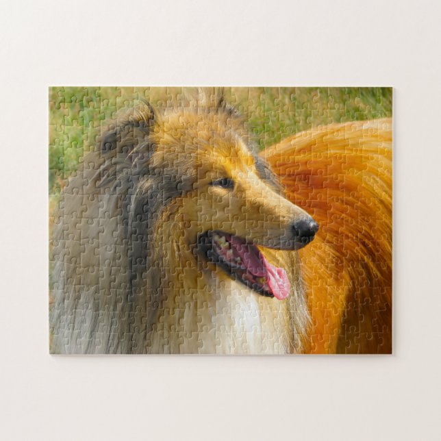 Quebra-cabeças do Cão Collie Rough. (Horizontal)