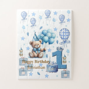 Quebra-cabeças Feliz 1º Aniversário Urso Azul