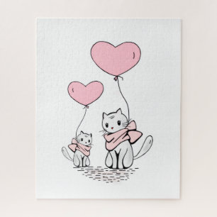 Quebra-cabeças Gato Corações Rosa Feliz Dia dos Na