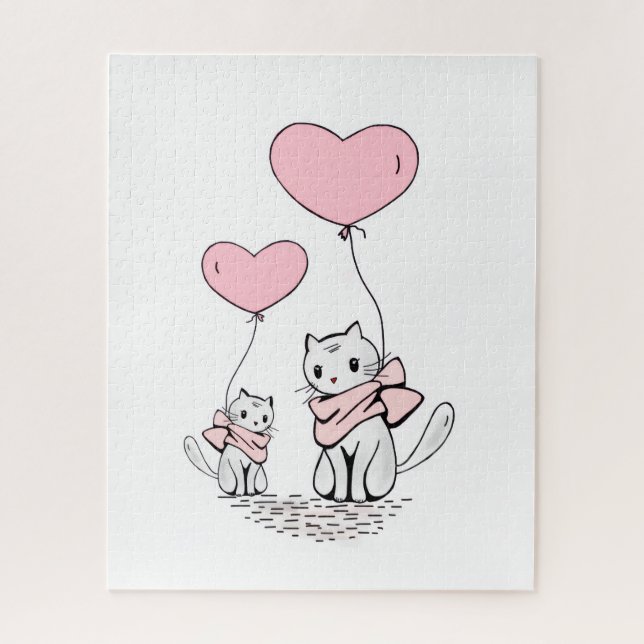 Quebra-cabeças Gato Corações Rosa Feliz Dia dos Na (Vertical)