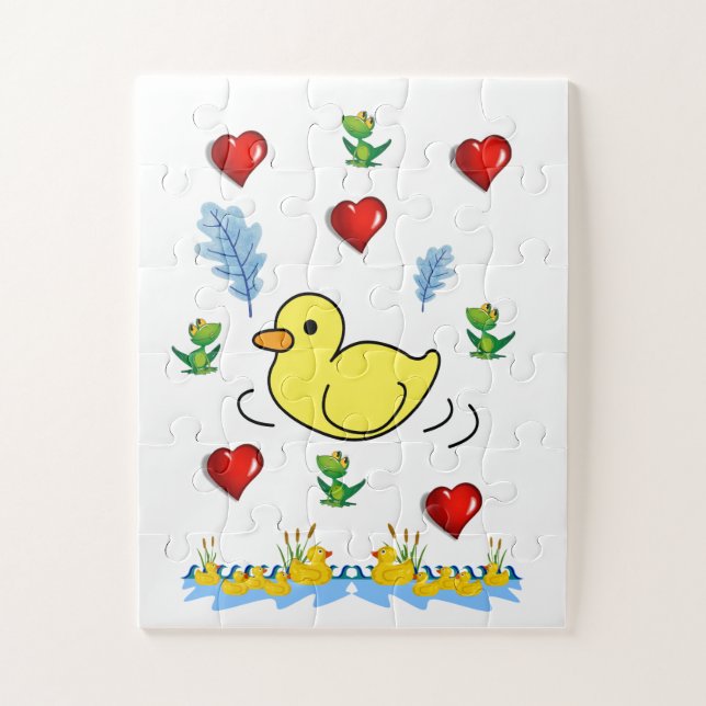 Quebra-cabeças Patos Amarelos Corações Vermelhos  (Vertical)