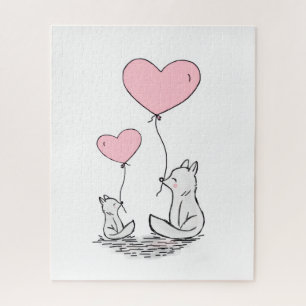 Quebra-cabeças Raposa Rosa Corações Feliz Dia dos