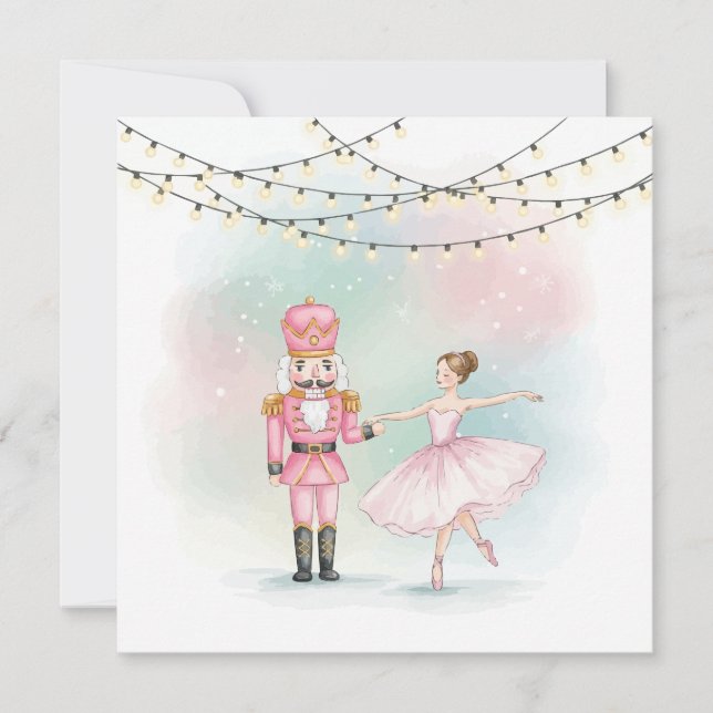Quebra-Nozes Rosa e Bailarina Cartão de Natal (Frente)