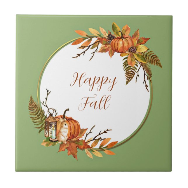 Queda de coelho e abóboras com texto personalizáve (Frente)