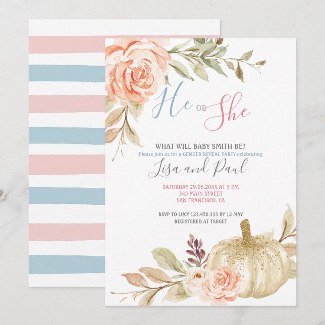 Queda de Cor da Água Branco Sexo Revelar Convite (Frente/Verso)