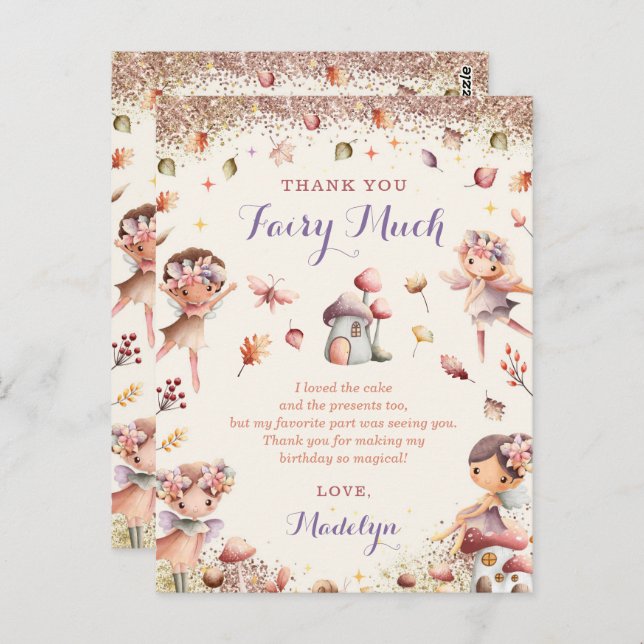 Queda de Fada Rapariga Aniversário Obrigado Cartão (Frente/Verso)