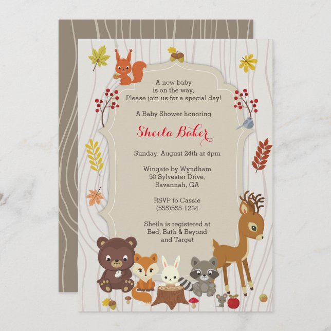 Queda do Woodland Considerado Convite ao Chá de fr (Frente/Verso)