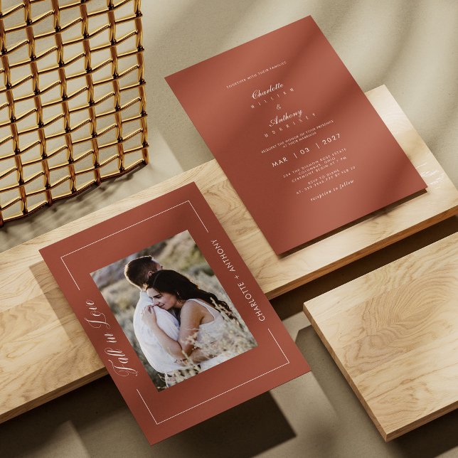 Queda Elegante no Amor Convite de Casamento Terrac (Personalized Elegant Fall in Love Terracotta Wedding Invitation)