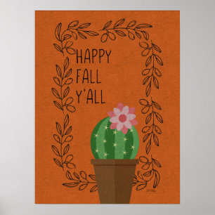 Queda feliz você poster do design do cacto