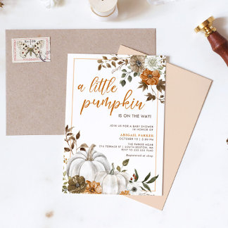 Queda Floral Russo Pumpkin Chá de fraldas Convite