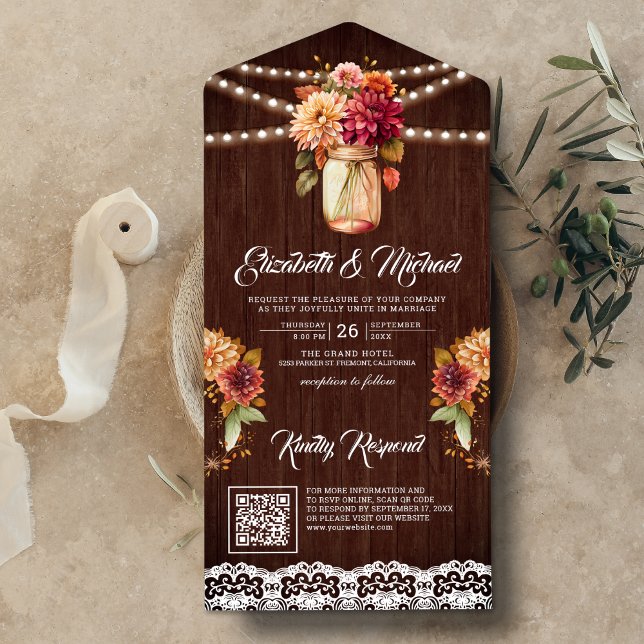 Queda Jarro Mason Floral Dália QR Code Madeira Cas (Criador carregado)