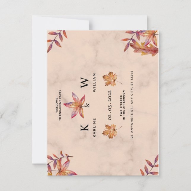 Queda no convite para festa de noivado no outono (Frente)