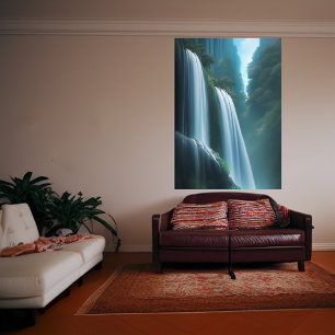 Quedas de água na floresta AI Art Poster