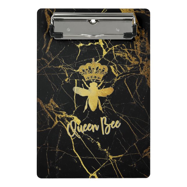 QUEEN BEE Mini Prancheta Moderna Dourado e Preto (Frente)