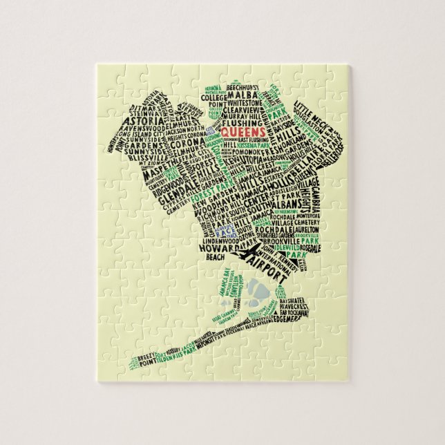 Queens NYC Typografia Map Jigsera Quebra-cabeça (Vertical)