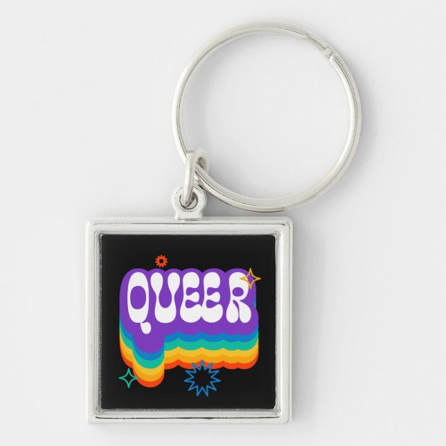 Queer. LGBT+Orgulho. Arco-íris. Chaveiro (Frente)