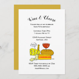 Queijo e Convite de aniversário de vinho humorísti